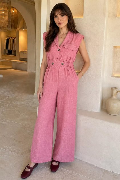 Linen Jumpsuit with Elastic Waistband