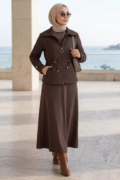 Crew Neck Hijab Dress Jacquard Jacket Double Set