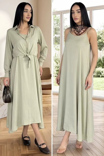 Gülseli Women's Shirt and Dress Combination Summer Satin Dress