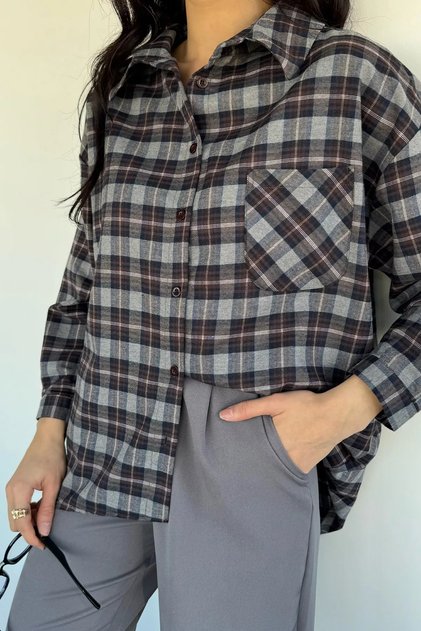 Gülseli Women's Plaid Patterned Loose Shirt