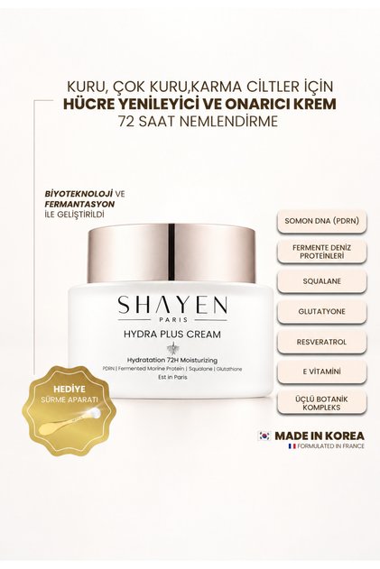 Hydra Plus Cream 72H Moisturizer -72 Hour Effective Face Cream for Combination Dry and Very Dry Skin -Night Repair- Salmon Dna Intensive Repair and 50 ml