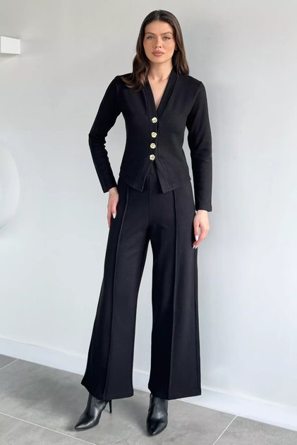 Women's Thessaloniki Fabric Cardigan Elastic Waist Palazzo Pants Two-Piece Set