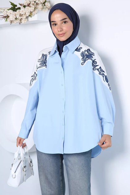 Shoulder Embroidered Hijab Shirt