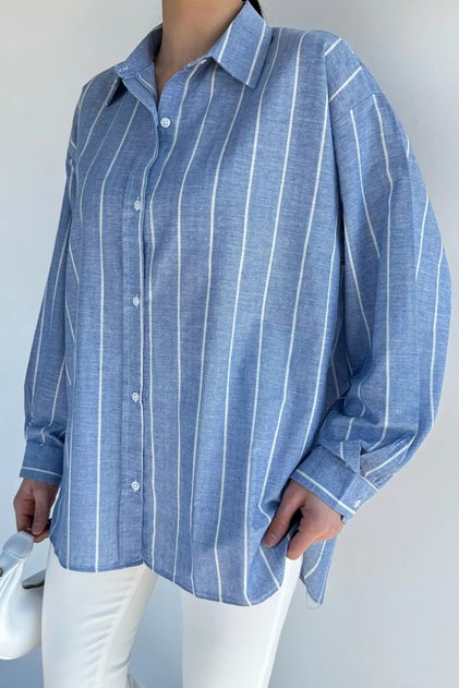 Kadın Çizgili Oversize Gömlek