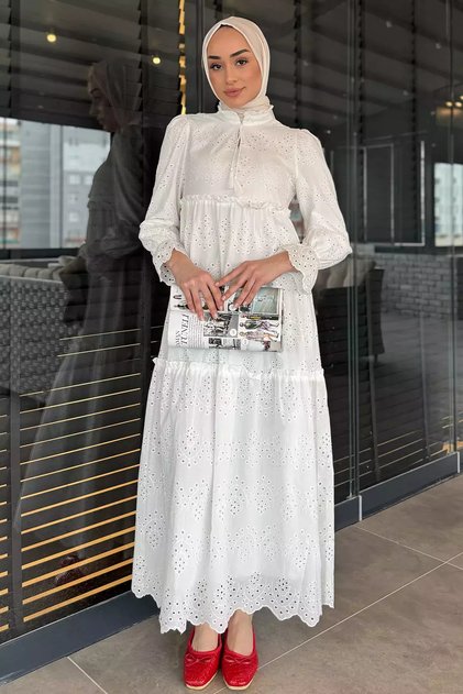 Women's Front Tie Ruffled Scalloped Hijab Dress