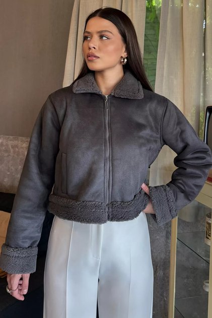Women's nubuck coat with plush interior