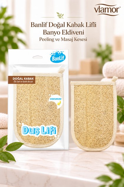 Banlif Doğal Kabak Lifli Banyo Eldiveni,Peeling ve Masaj Kesesi