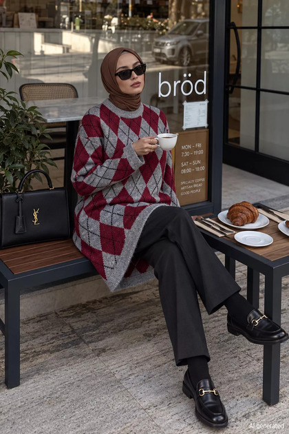 Gülseli Patterned Glittery Hijab Knitwear Tunic