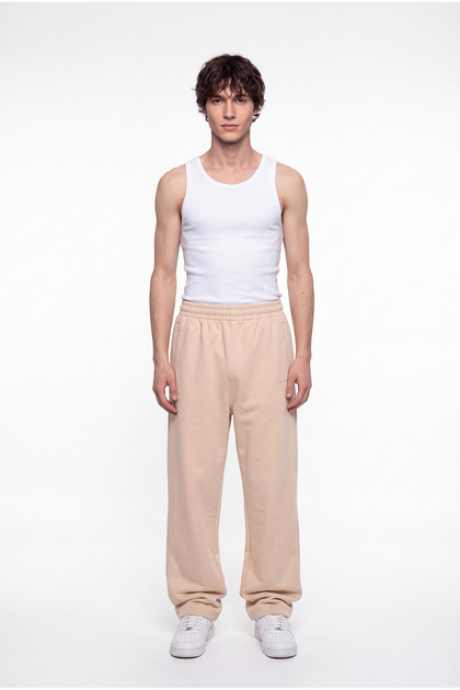 Men's Basic Diagonal Baggy Sweatpants Light Beige