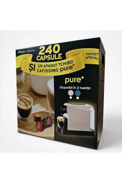 Pachet espressor Cafissimo Pure cu 240 capsule de cafea, 1 L, 15 bari, 1250W, Bej