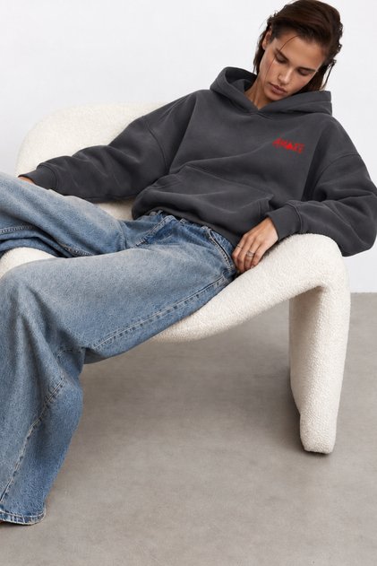 Unisex Oversize Sweatshirt Hoodie Amore Ace Printed Smoked - Hooded, Kangaroo Pocket