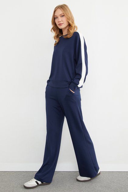 Kolu Şeritli Bisiklet Yaka Modal Sweatshirt