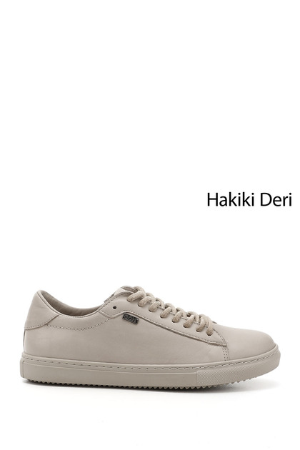 Women's Beige Antique Lace-Up Thermo Sole Genuine Leather Sneakers