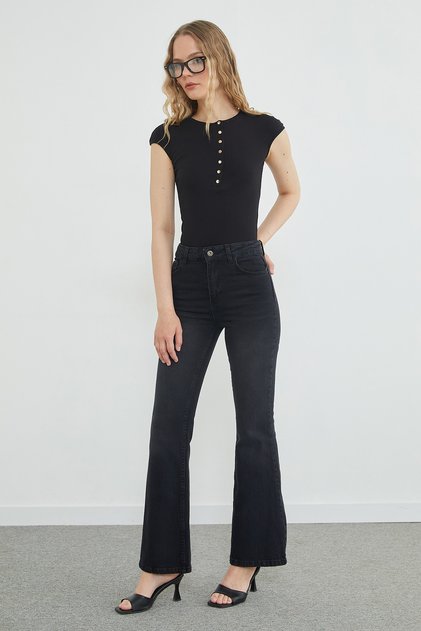 High Waist Zipper Flare Jeans