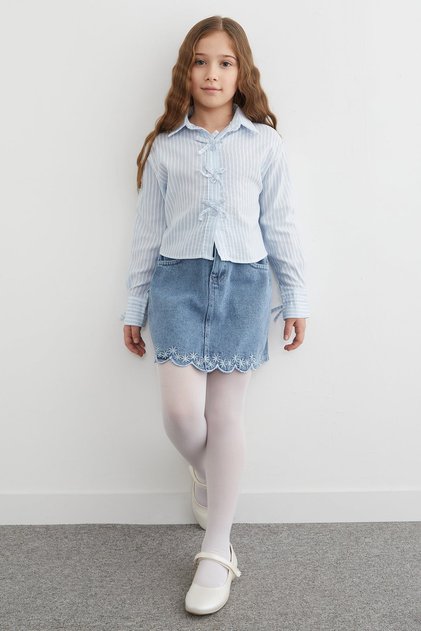 100% Cotton Floral Embroidered Girls' Denim Skirt