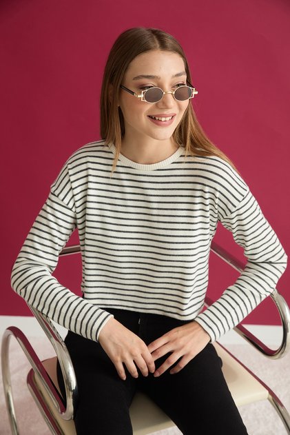 Striped Crop Slim Knitwear Sweater