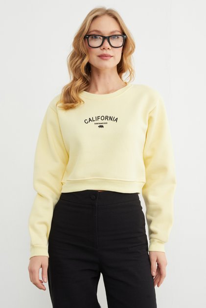 3 Thread California Letter Print Crop Sweatshirt