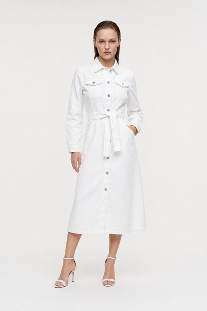 Women's Denim Belted Shirt Dress