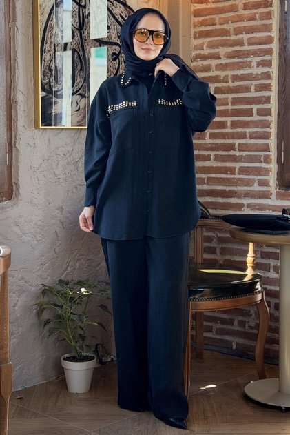 Trok Detailed Stonewashed Effect Shirt and Trousers Set