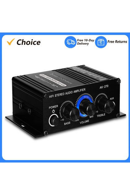 AK270 Mini Audio 2-Channel Stereo Power Amplifier Portable Sound Amplifier AUX Input Speaker Amp for