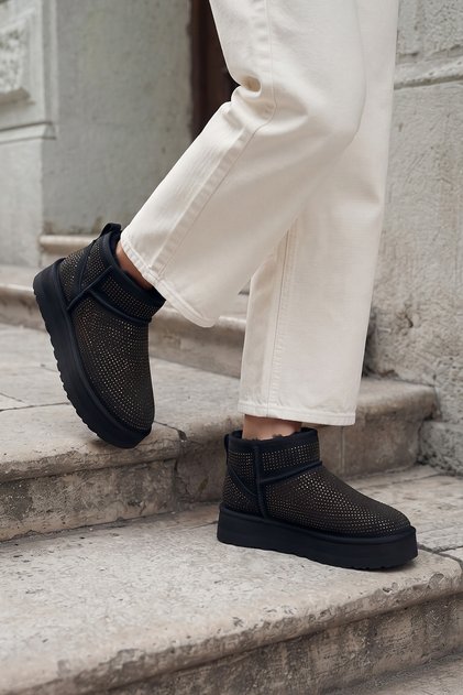 Stoned, Fur Lined, Thick Sole, Short Suede Boots