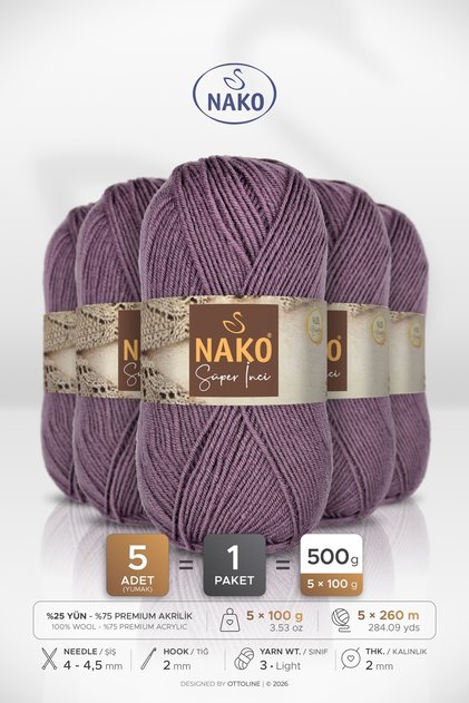 Super Pearl • Plum Melange (23860) • 5-Pack × 100 Gr / 260 m • Wool Blended Hand Knitting Yarn • Scarf, Vest, Sweater