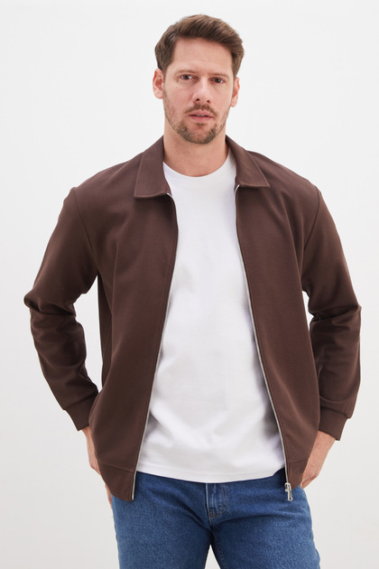 Zippered Polo Collar Pocket Jacket