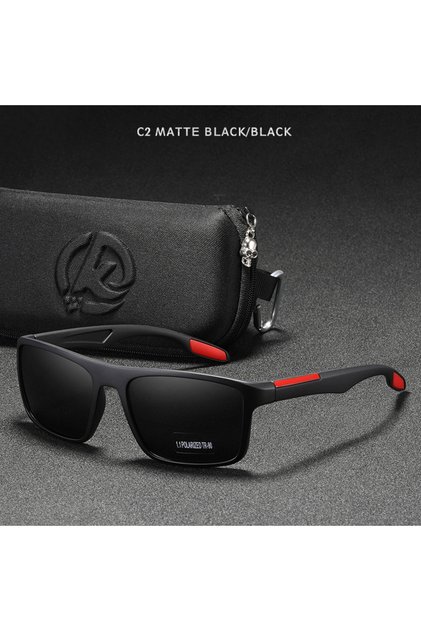C2 Matte black KDEAM Rectangular Ultra Light Sports Sunglasses Men Polarized TAC 1.1mm Thickness Len
