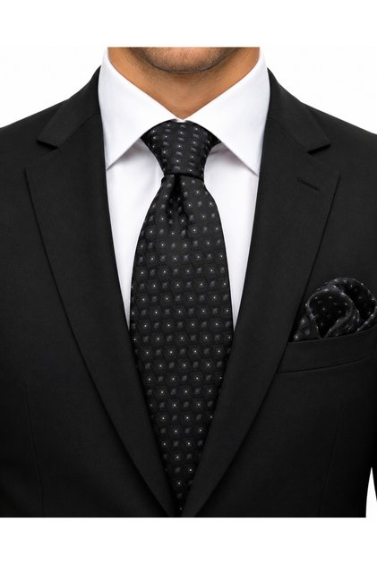 8 cm Black Gray Patterned Tie and Handkerchief Set