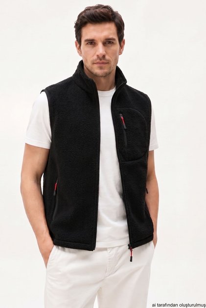 Black Vest Sleeveless 3 Pocket Men's Polar Daily Standard Comfortable Zippered Polar Vest Men