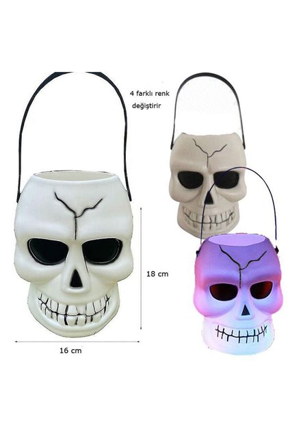 Işıklı Kuru Kafa Şeklinde Halloween Şeker Toplama Kovası Plastik 1 Adet