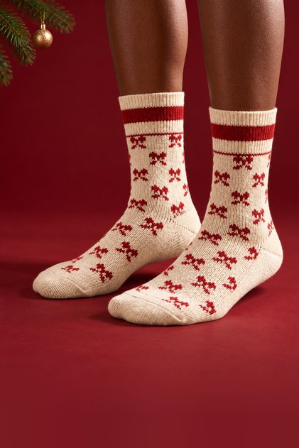 Women's Cotton Ribbon-Patterned Ankle Socks, Ecru
