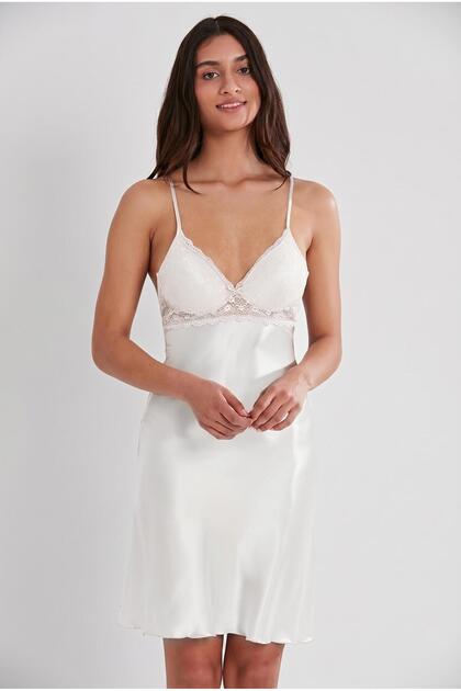 Satin Lace Women's Nightgown - 600 Ecru