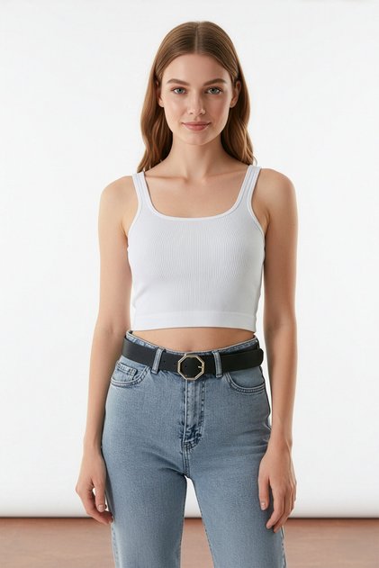 Faux Leather Belt - Octagonal Buckle
