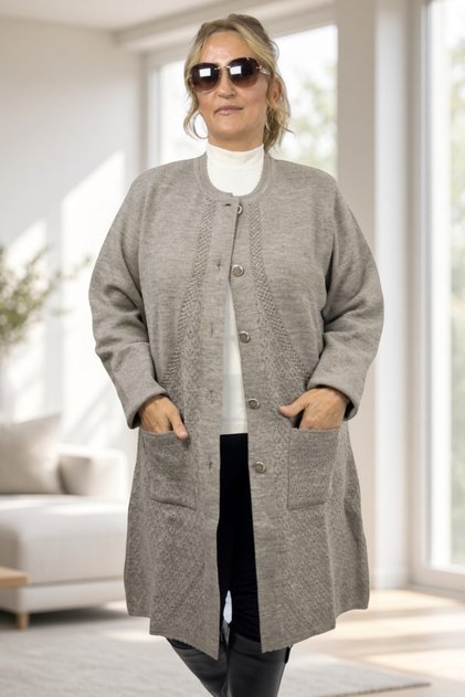 Steel Knitted Front Buttoned Cycling Collar Extra Large Size Long Knitwear Cardigan