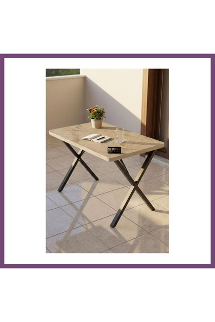 Mutfak Masası 110x70 cm Modern Ahşap Görünümlü Yemek Masası Ofis Bahçe Balkon Cafe Masa 9831 Travert