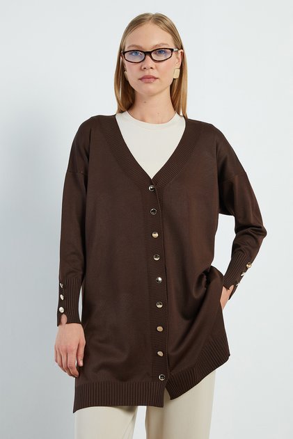 V-Neck Cardigan with Sleeve Button Detail