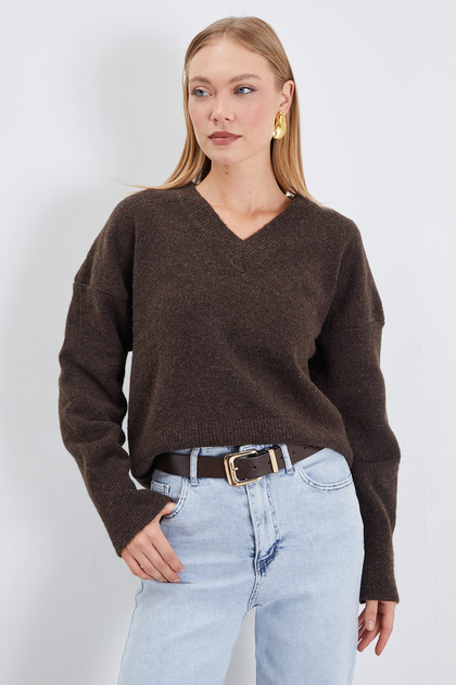 Basic V-Neck Oversize Knitwear Sweater