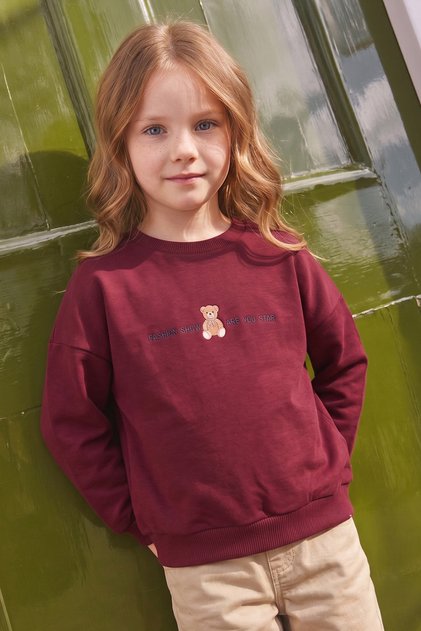 Teddy Bear Printed Oversize Girls' Sweatshirt