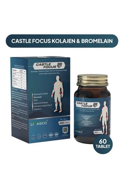Tip 2 Hidrolize Kolajen, Bromelain, Akgünlük Ekstresi, Vitamin C İçeren Kemik, Eklem, Cilt ve Diş Sağlığı Takviyesi 60 Tablet