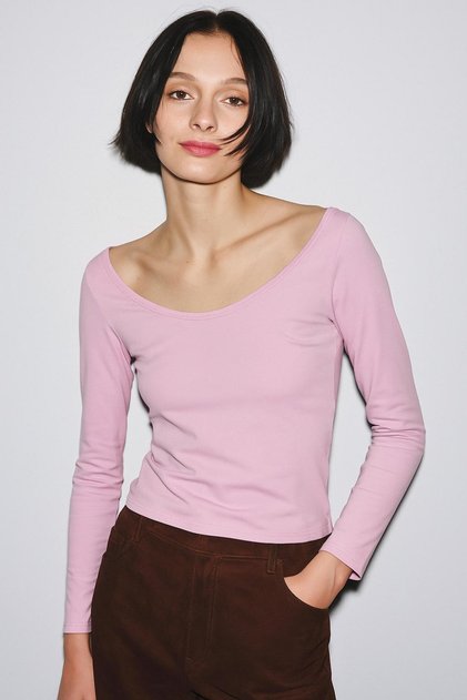 Body-Hugging, Seam-Detailed, Pool-Neck, Stretchy Knitted Bluz