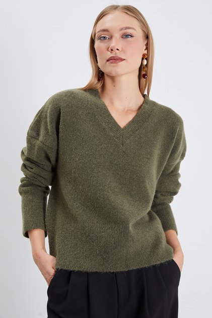 Basic V-Neck Oversize Knitwear Sweater