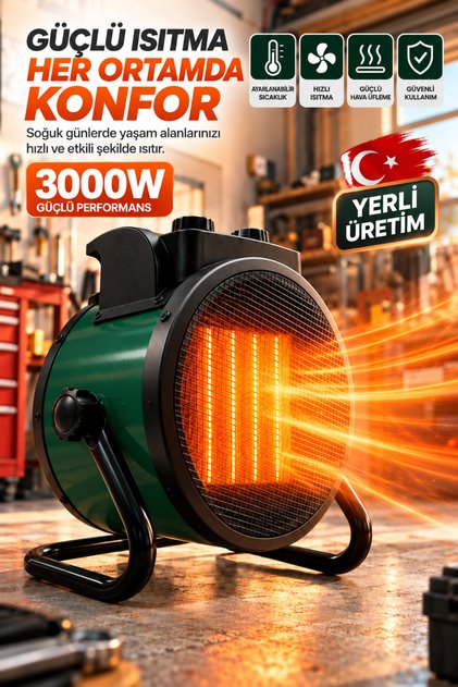3000W Yerli Üretim Elektrikli Fanlı Isıtıcı PTC Seramik Sanayi Tipi Sıcak Hava Üfleyici Termostatlı Taşınabilir Isıtıcı