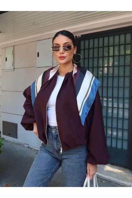 Wide Sleeve Bomber Jacket with Scarf