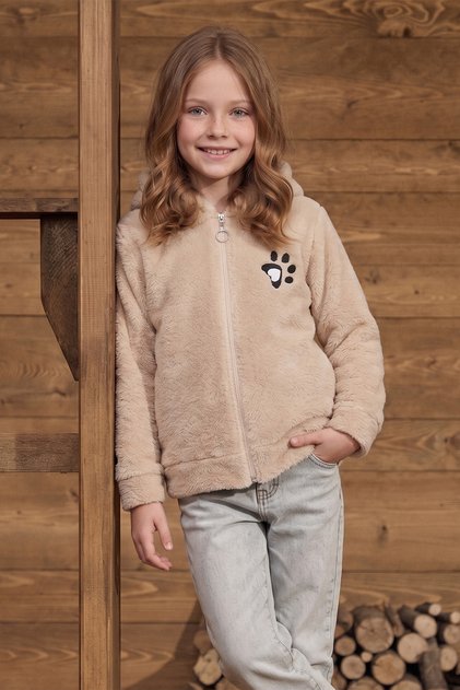 Pati Embroidered Eared Girl's Plush Coat