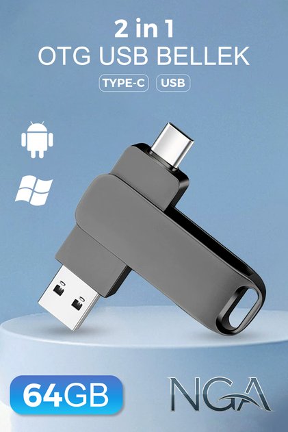 64GB Kapasiteli OTG Flash Bellek Type-C Metal USB Bellek - Telefon PC Uyumlu