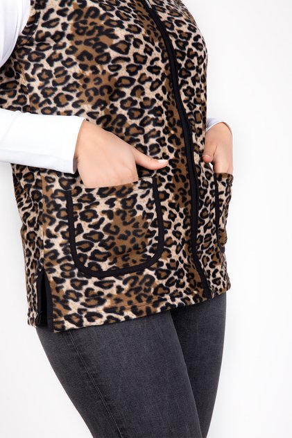 Brown Leopard Pattern Large Size Fleece Vest