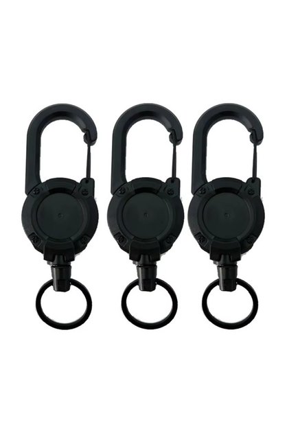 3PCS Black Retractable Heavy Duty Pull Reel Carabiner Key Chains Strong Steel Wire Rope Buckle Sprin