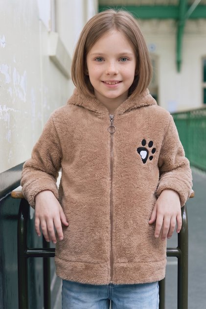 Pati Embroidered Eared Girl's Plush Coat
