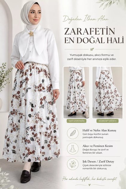 Patterned Chiffon Hijab Skirt with Elastic Waist